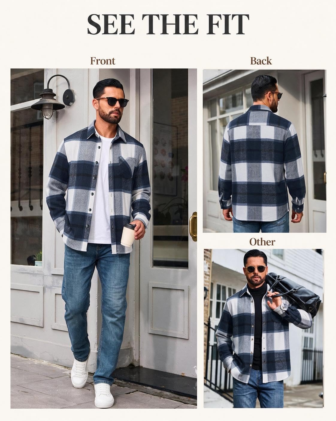 image:imageCOOFANDY Mens Flannel Shirts Long Sleeve Plaid Button Down Shirt JacketsNavy Blue Plaid