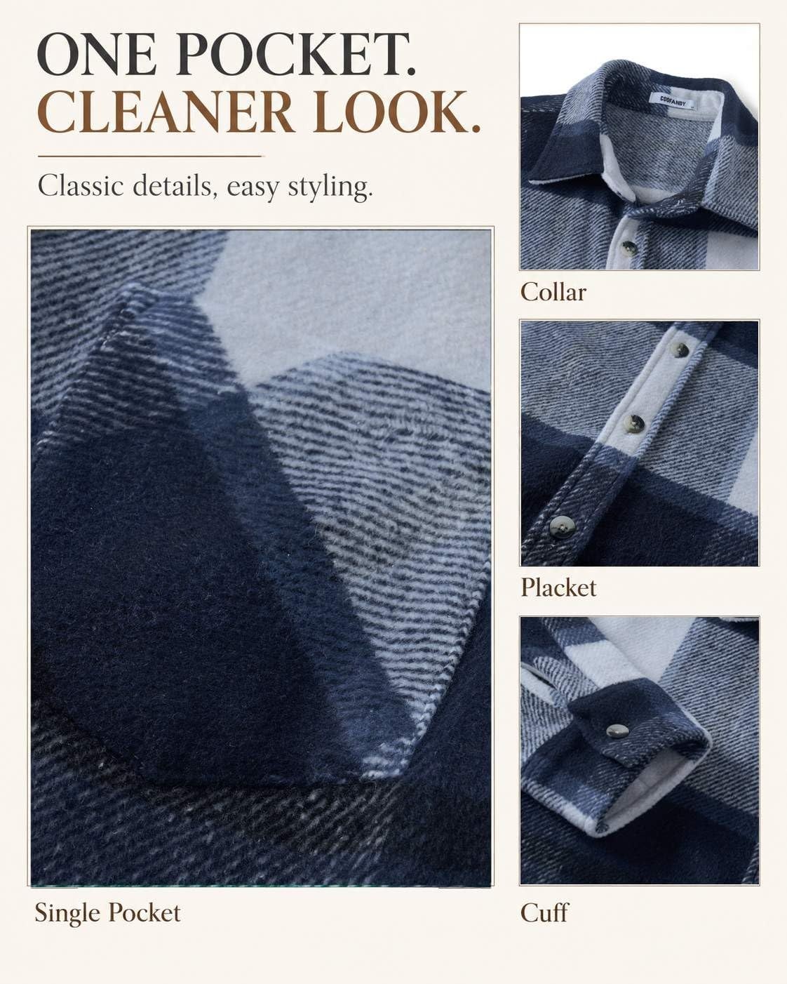 image:imageCOOFANDY Mens Flannel Shirts Long Sleeve Plaid Button Down Shirt JacketsNavy Blue Plaid