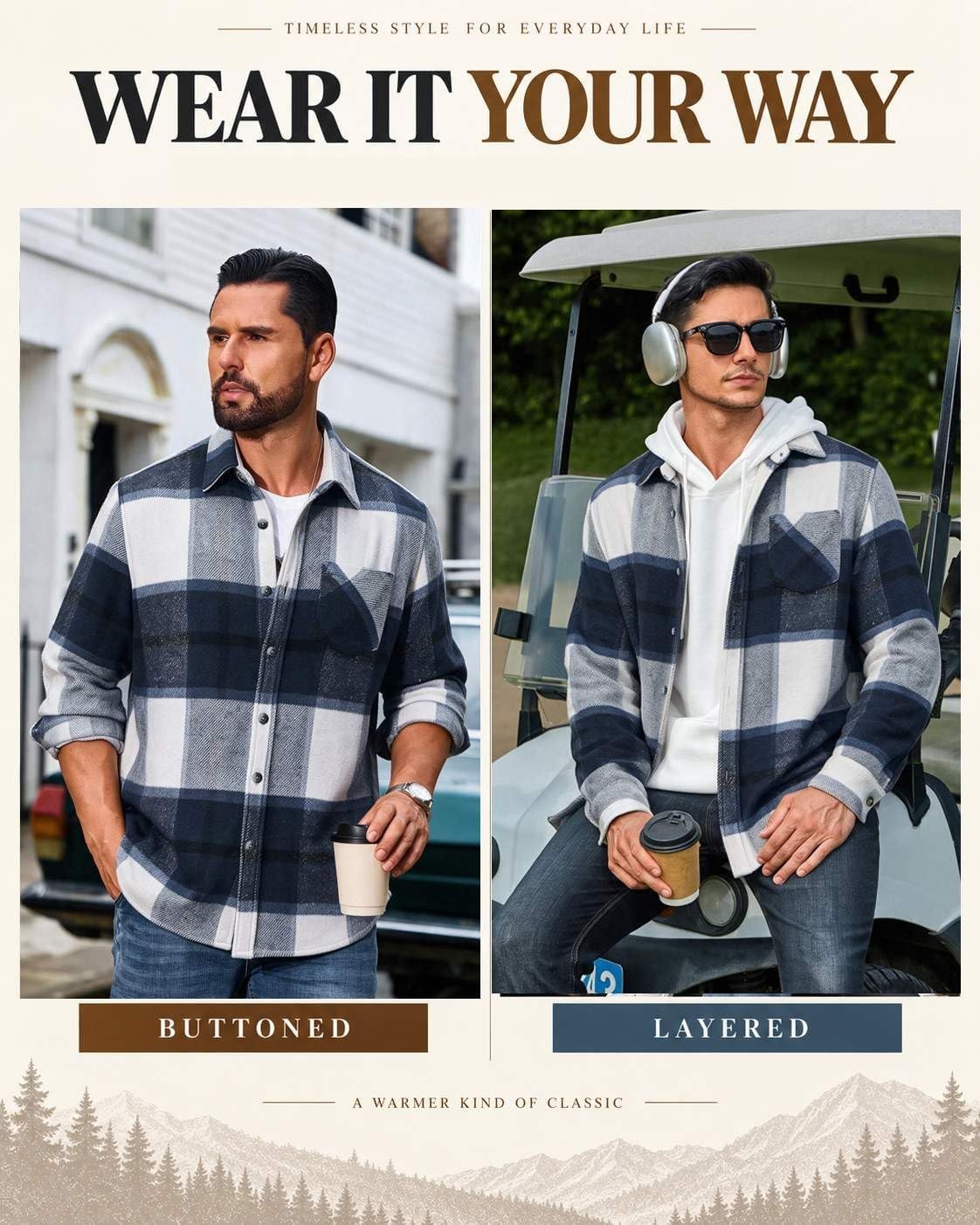 image:imageCOOFANDY Mens Flannel Shirts Long Sleeve Plaid Button Down Shirt JacketsNavy Blue Plaid