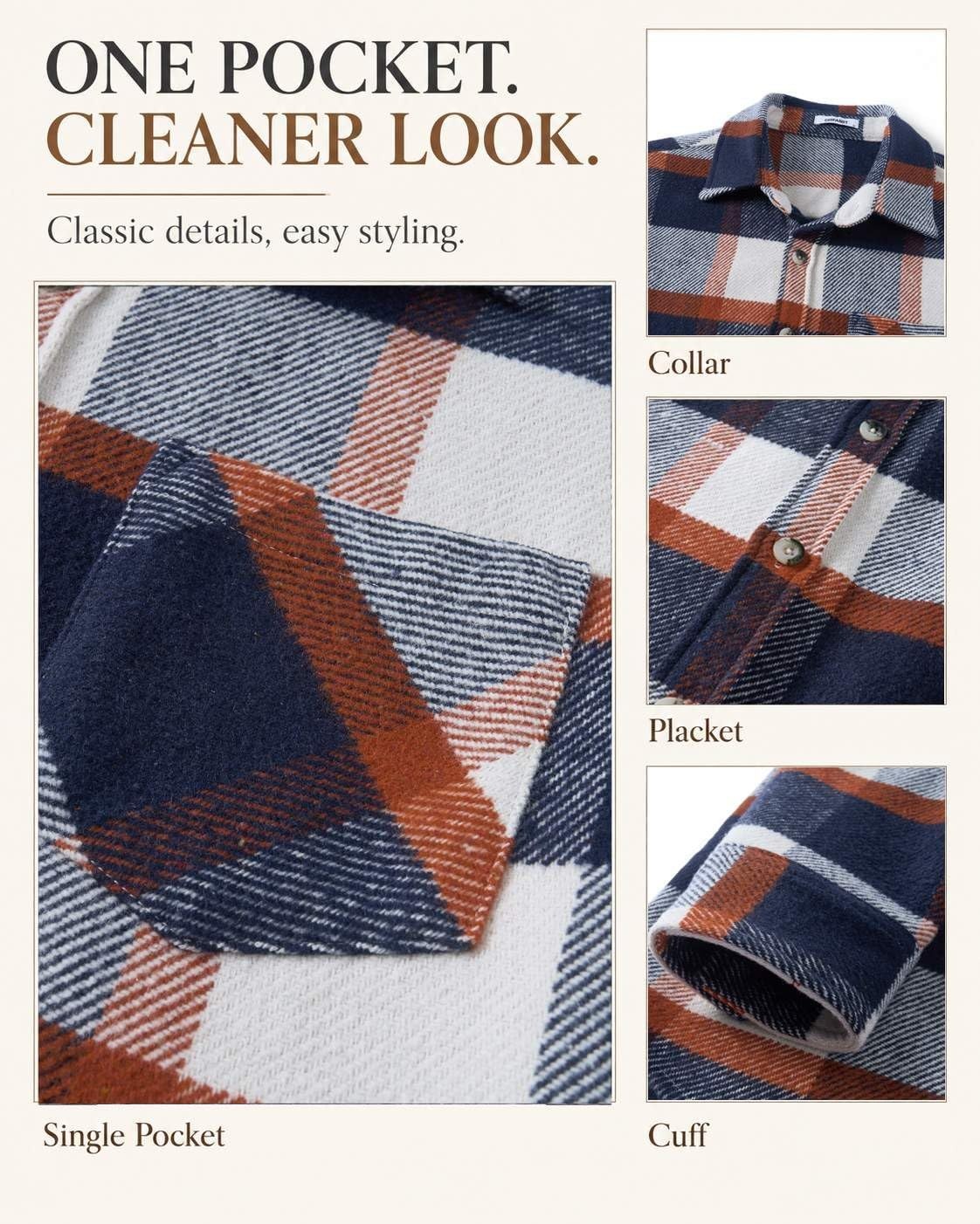 image:imageCOOFANDY Mens Flannel Shirts Long Sleeve Plaid Button Down Shirt JacketsNavy Orange Plaid