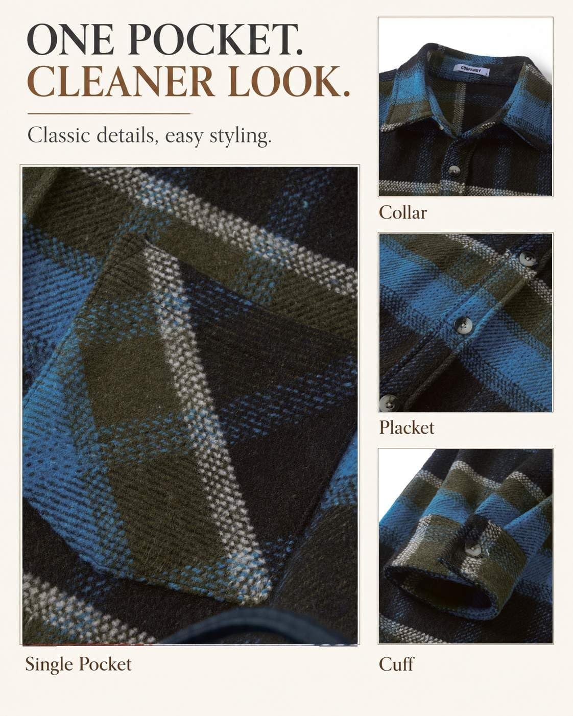 image:imageCOOFANDY Mens Flannel Shirts Long Sleeve Plaid Button Down Shirt JacketsOlive Blue Plaid