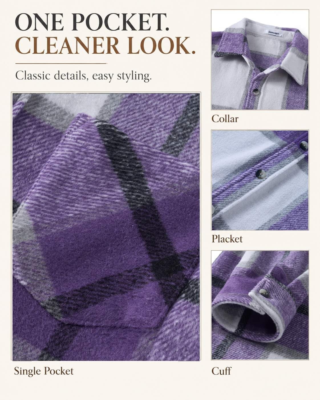 image:imageCOOFANDY Mens Flannel Shirts Long Sleeve Plaid Button Down Shirt JacketsPurple Plaid