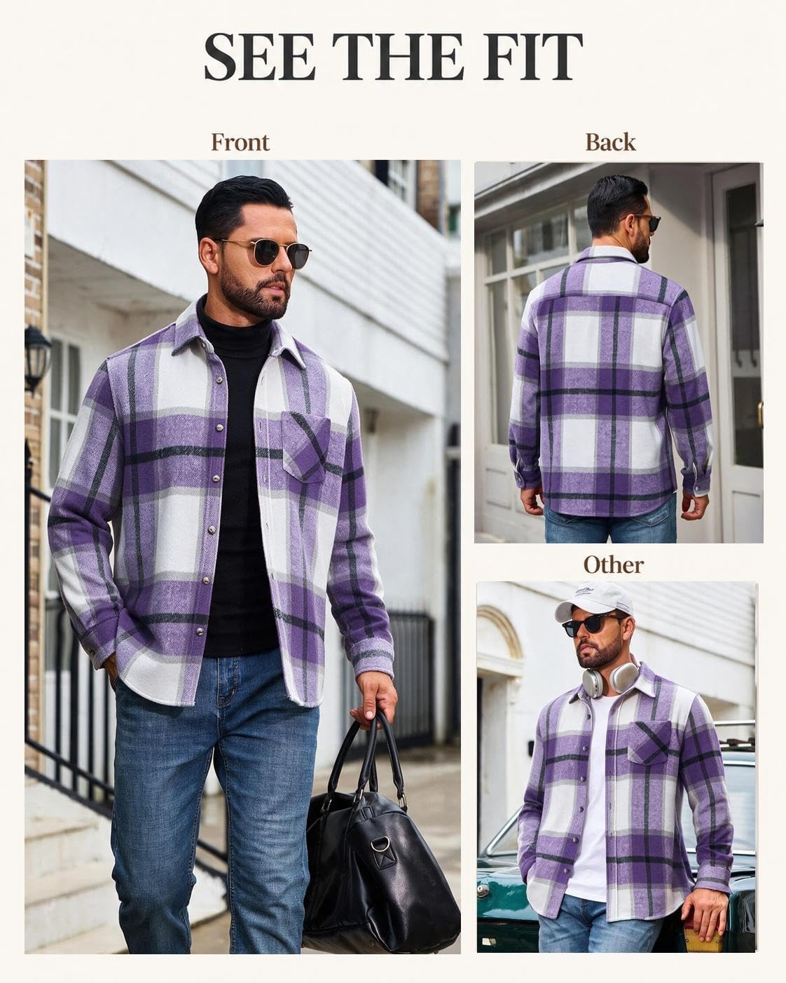 image:imageCOOFANDY Mens Flannel Shirts Long Sleeve Plaid Button Down Shirt JacketsPurple Plaid