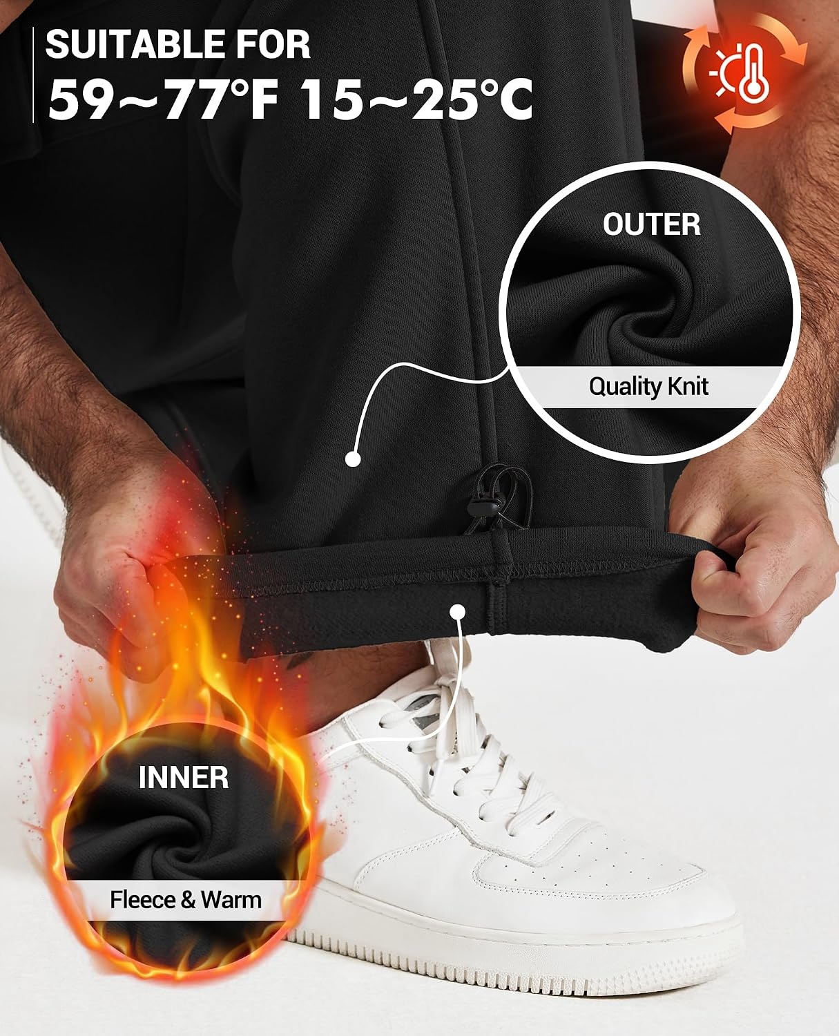 image:imageCOOFANDY Mens Fleece Cargo Sweatpants Baggy Wide Leg Joggers with PocketsBlack