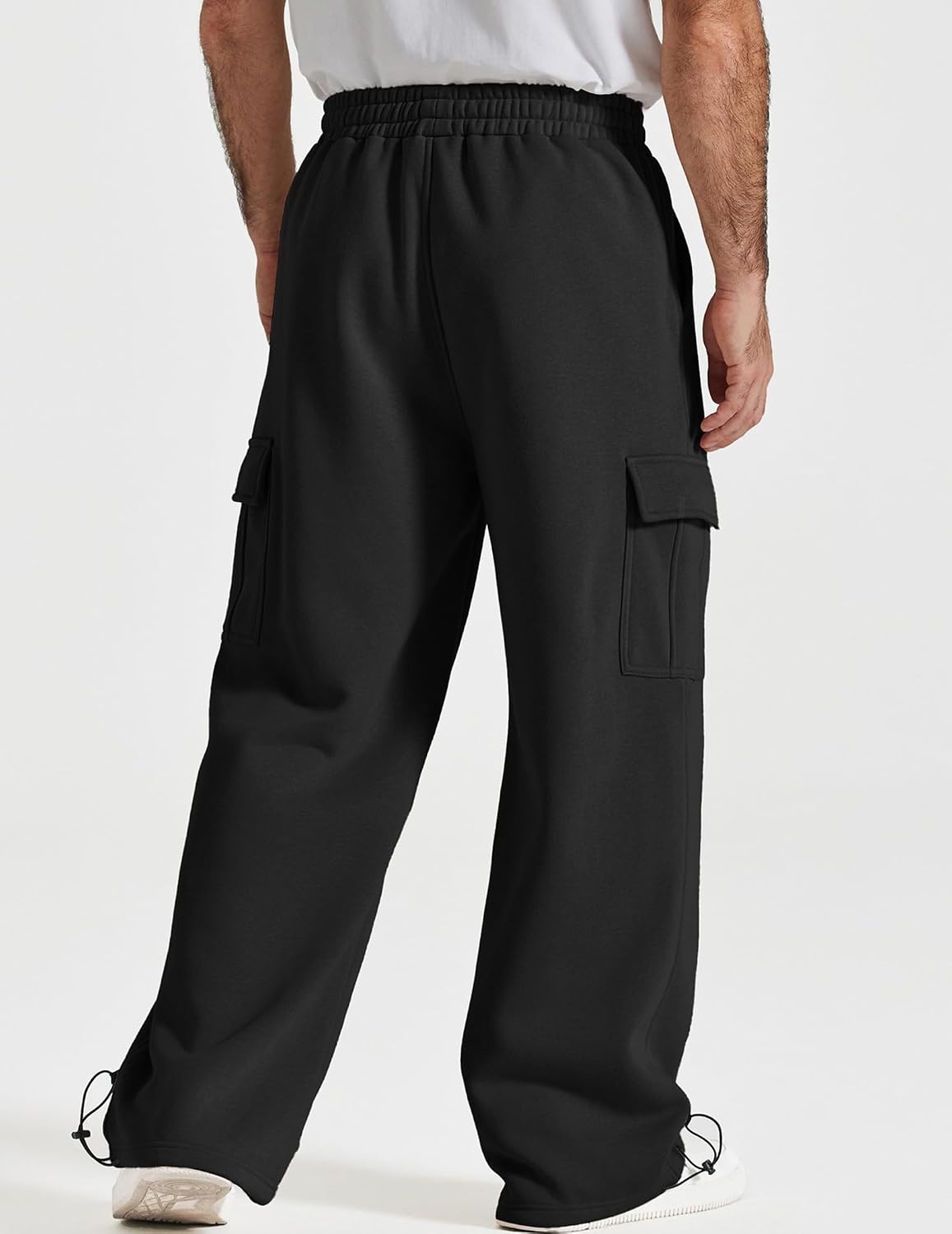 image:imageCOOFANDY Mens Fleece Cargo Sweatpants Baggy Wide Leg Joggers with PocketsBlack