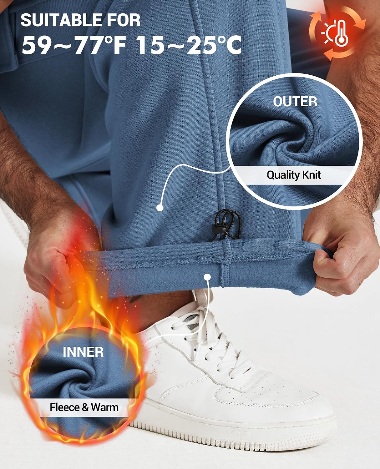 image:imageCOOFANDY Mens Fleece Cargo Sweatpants Baggy Wide Leg Joggers with PocketsBlue