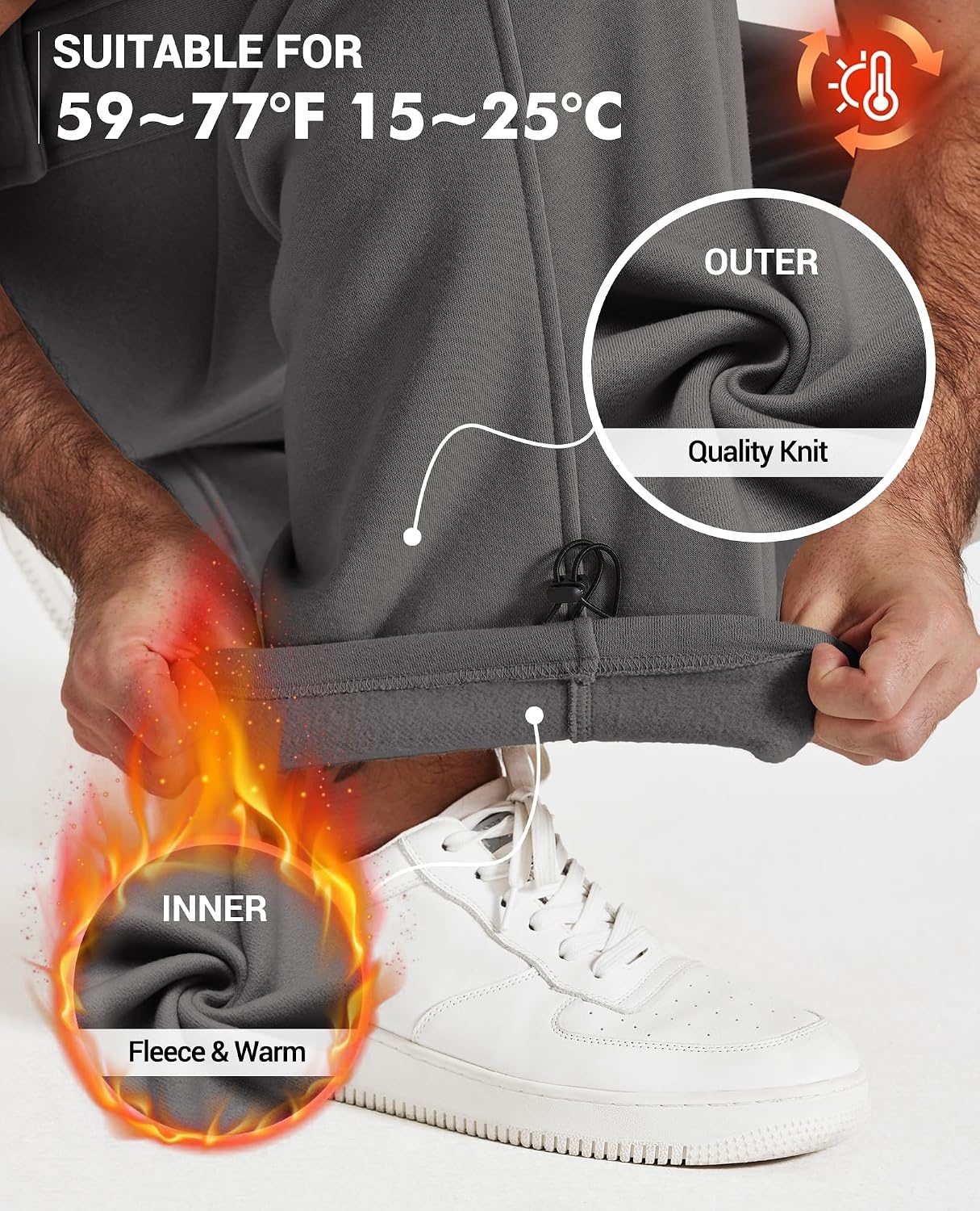 image:imageCOOFANDY Mens Fleece Cargo Sweatpants Baggy Wide Leg Joggers with PocketsDark Grey