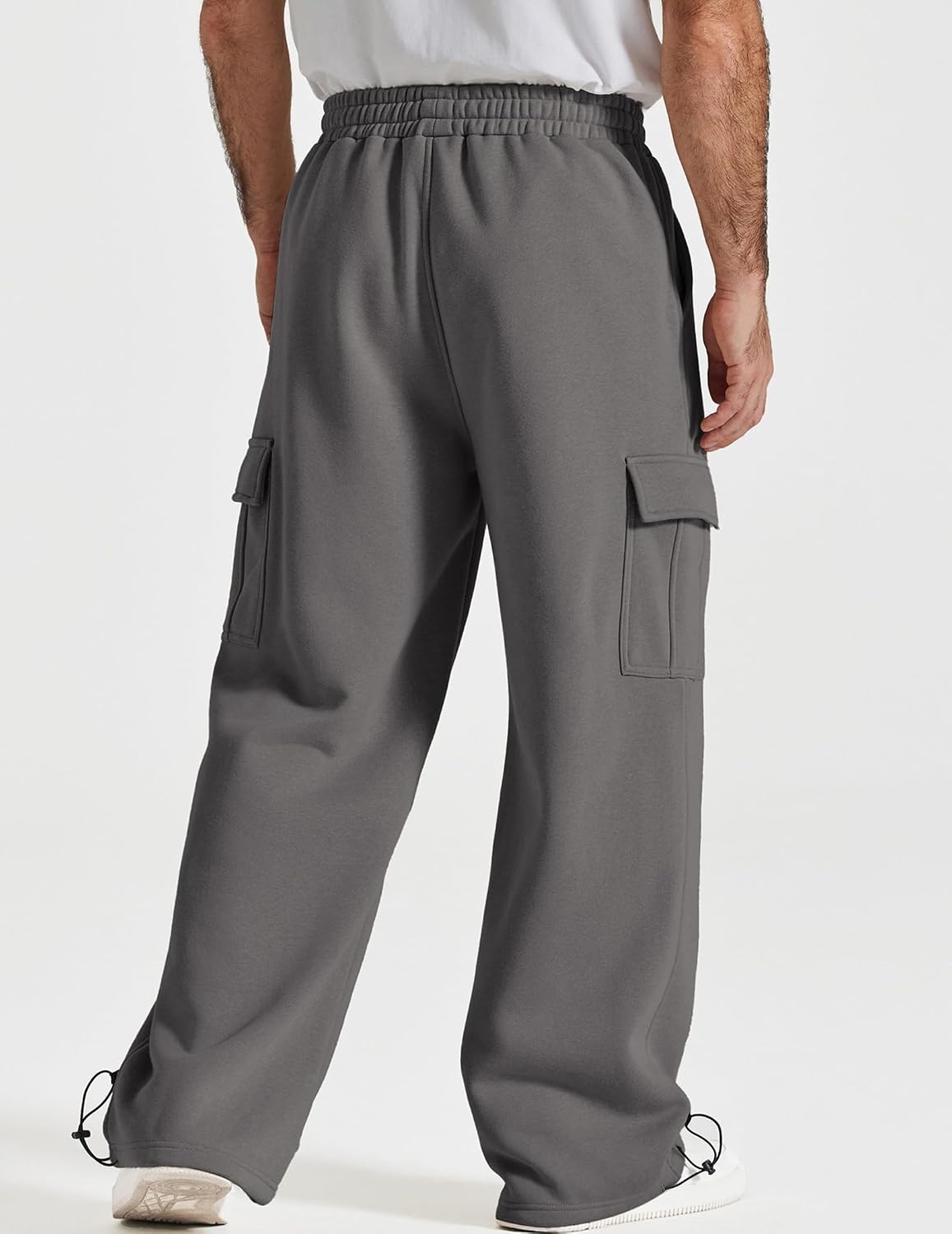 image:imageCOOFANDY Mens Fleece Cargo Sweatpants Baggy Wide Leg Joggers with PocketsDark Grey