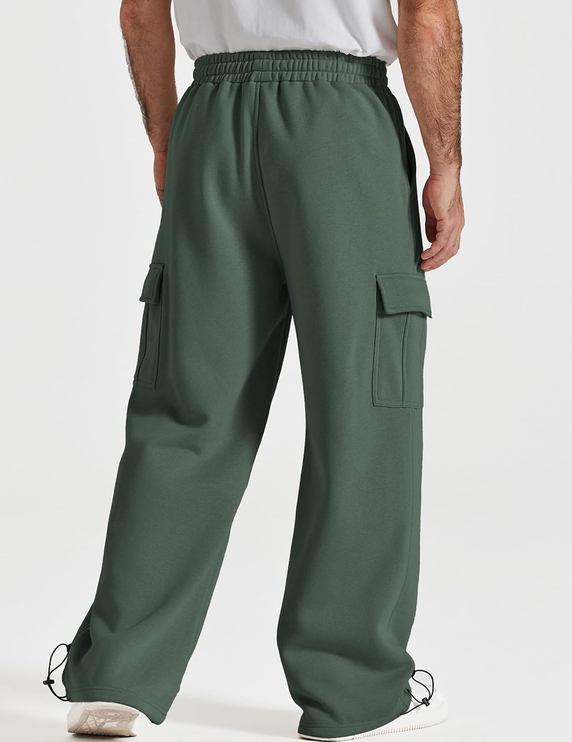 image:imageCOOFANDY Mens Fleece Cargo Sweatpants Baggy Wide Leg Joggers with PocketsForest Green