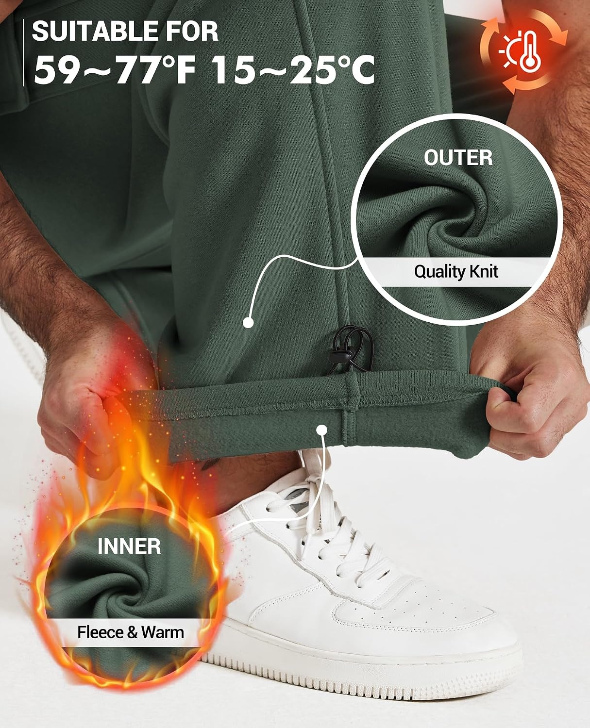 image:imageCOOFANDY Mens Fleece Cargo Sweatpants Baggy Wide Leg Joggers with PocketsForest Green