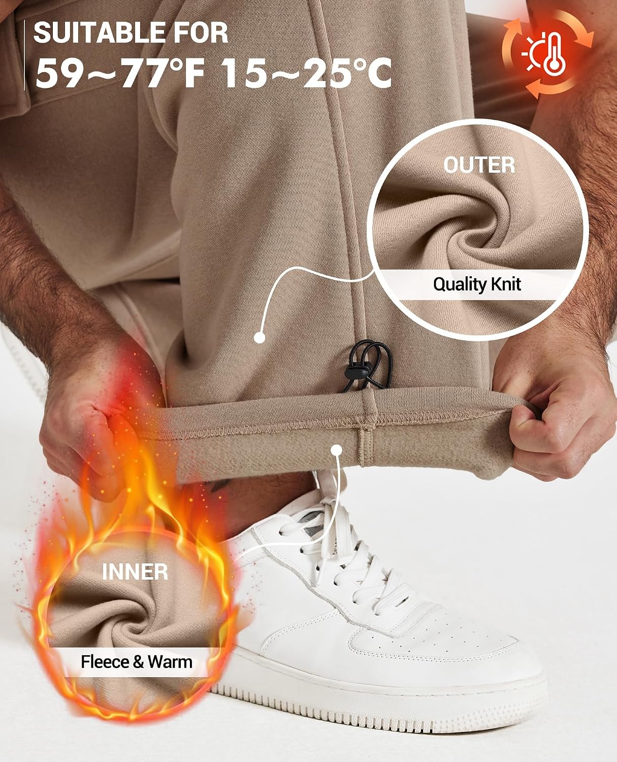 image:imageCOOFANDY Mens Fleece Cargo Sweatpants Baggy Wide Leg Joggers with PocketsKhaki