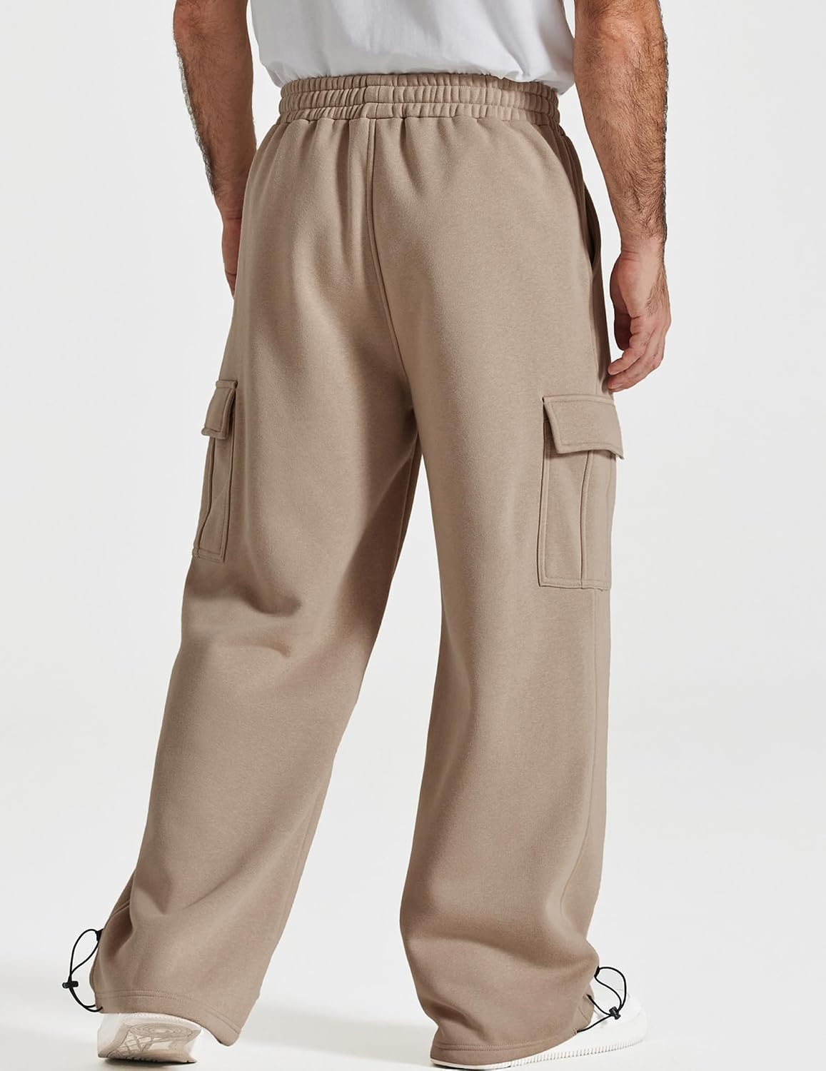 image:imageCOOFANDY Mens Fleece Cargo Sweatpants Baggy Wide Leg Joggers with PocketsKhaki