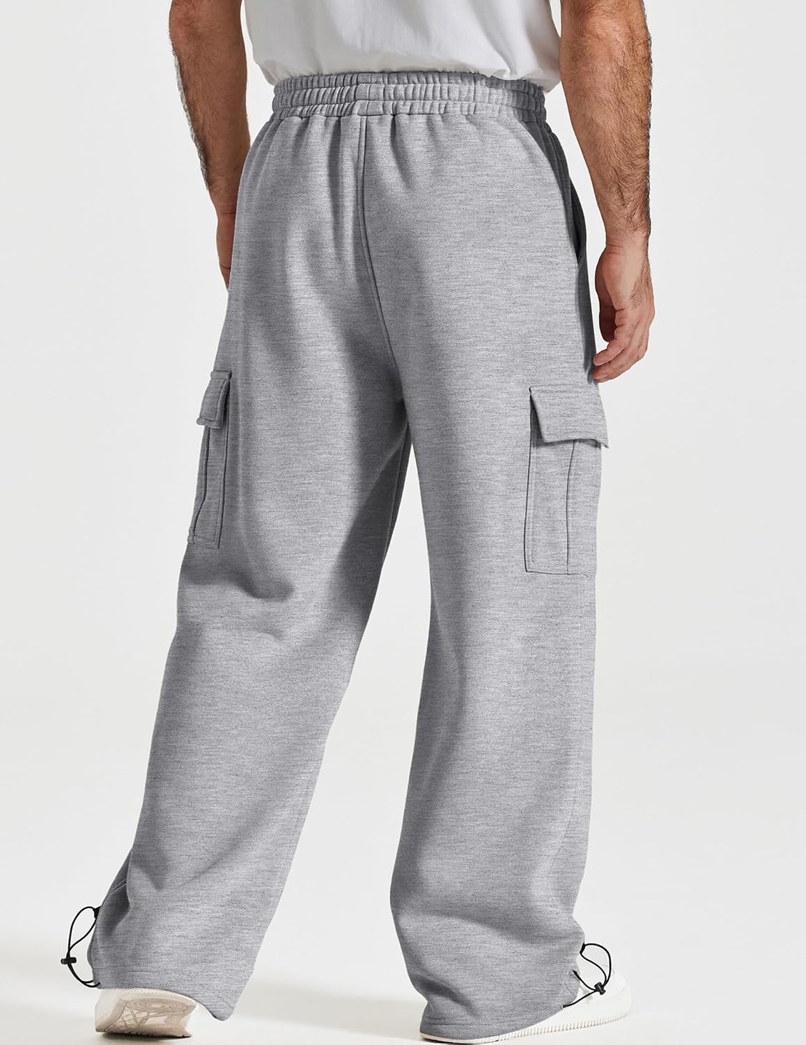 image:imageCOOFANDY Mens Fleece Cargo Sweatpants Baggy Wide Leg Joggers with PocketsLight Grey