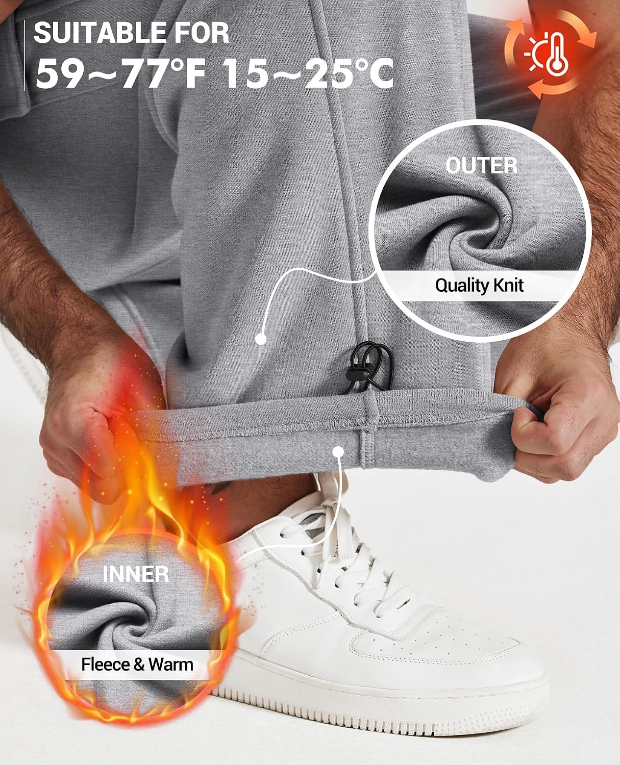 image:imageCOOFANDY Mens Fleece Cargo Sweatpants Baggy Wide Leg Joggers with PocketsLight Grey