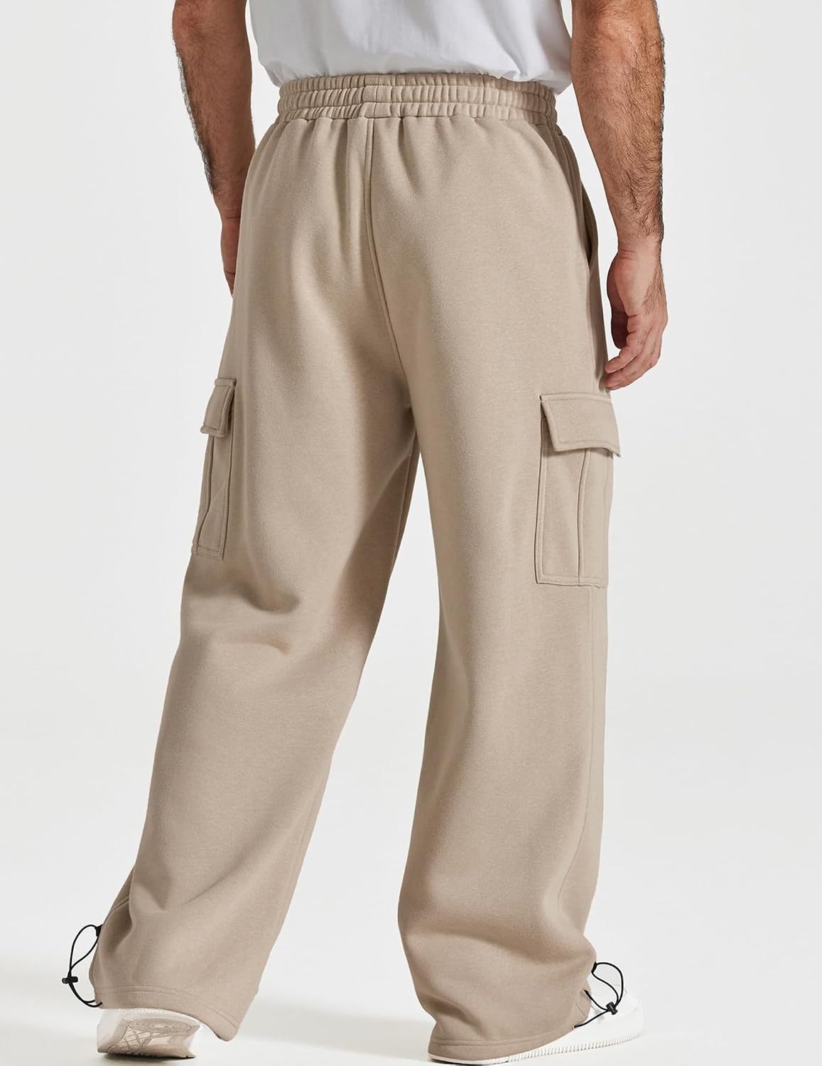 image:imageCOOFANDY Mens Fleece Cargo Sweatpants Baggy Wide Leg Joggers with PocketsLight Khaki