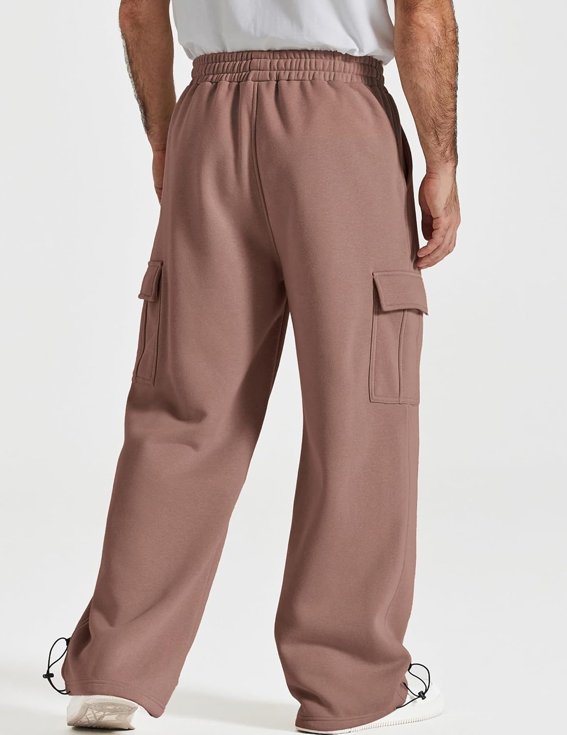 image:imageCOOFANDY Mens Fleece Cargo Sweatpants Baggy Wide Leg Joggers with PocketsLight Smoky Brown
