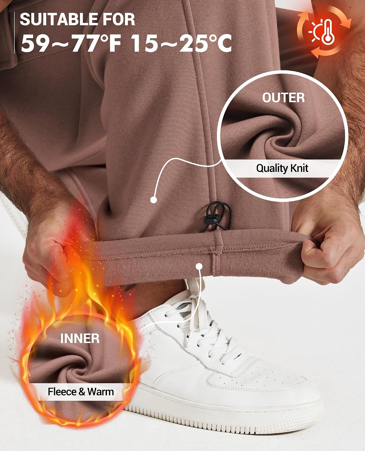 image:imageCOOFANDY Mens Fleece Cargo Sweatpants Baggy Wide Leg Joggers with PocketsLight Smoky Brown