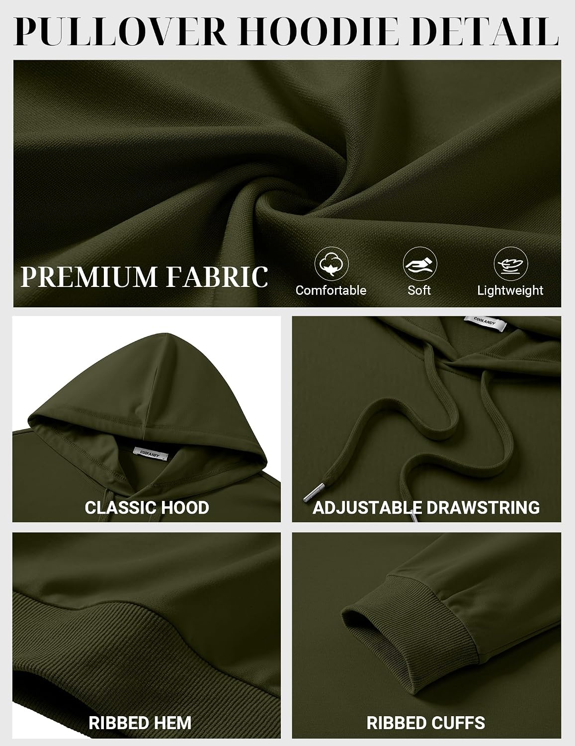 image:imageCOOFANDY Mens Hoodie Pullover Hooded Sweatshirt Casual Fashion Solid FallArmy Green