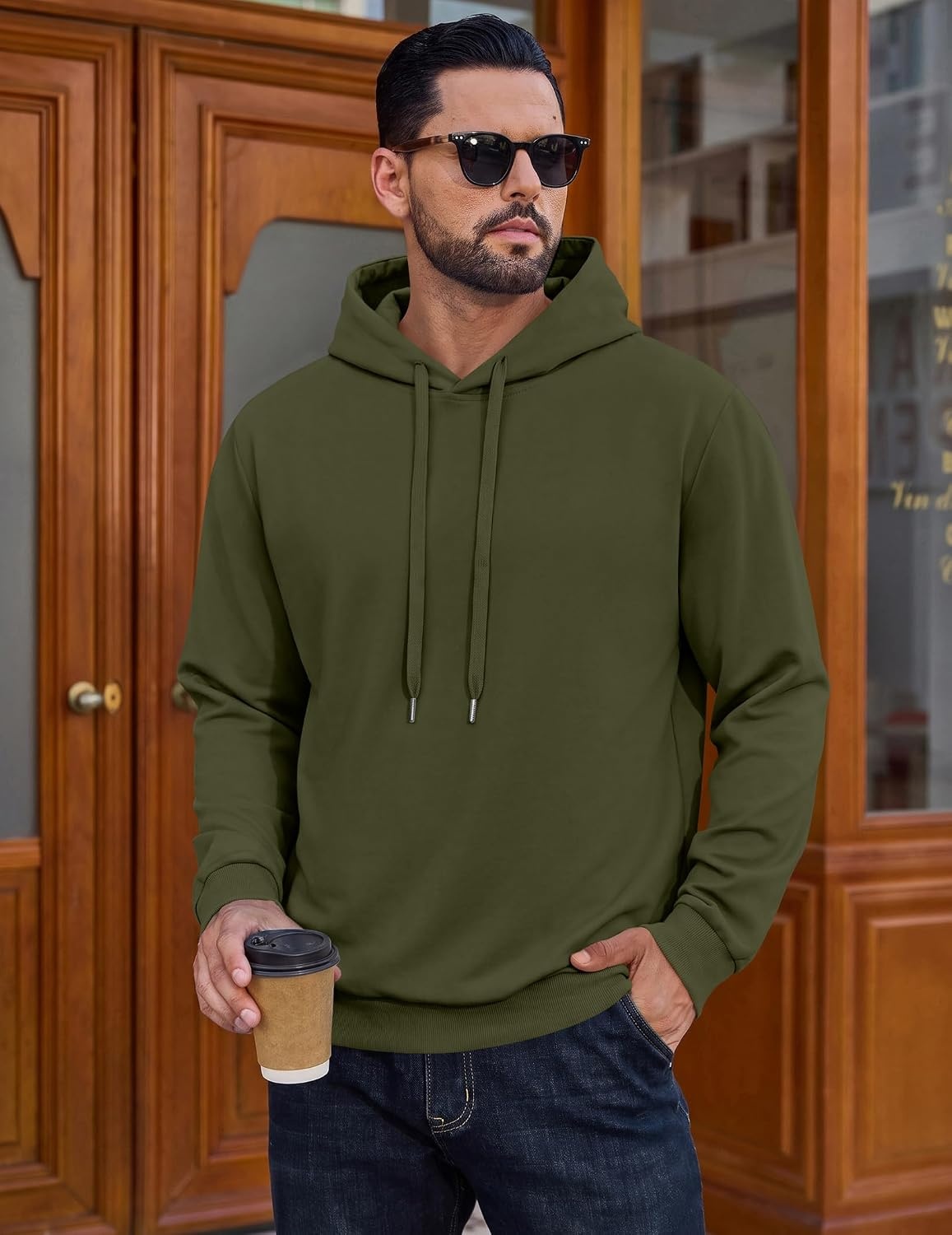 image:imageCOOFANDY Mens Hoodie Pullover Hooded Sweatshirt Casual Fashion Solid FallArmy Green