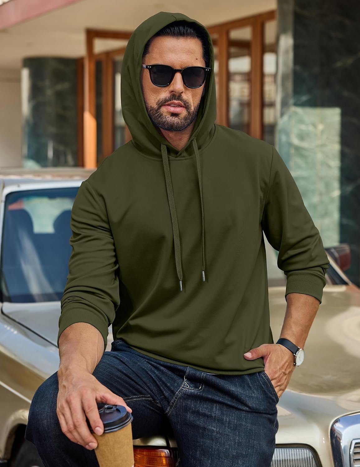 image:imageCOOFANDY Mens Hoodie Pullover Hooded Sweatshirt Casual Fashion Solid FallArmy Green