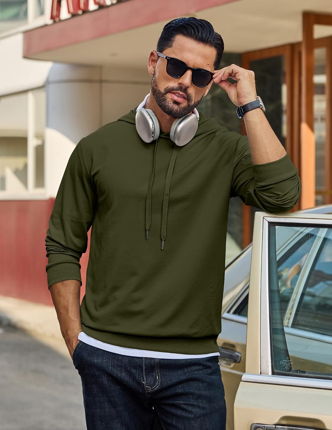 image:imageCOOFANDY Mens Hoodie Pullover Hooded Sweatshirt Casual Fashion Solid FallArmy Green