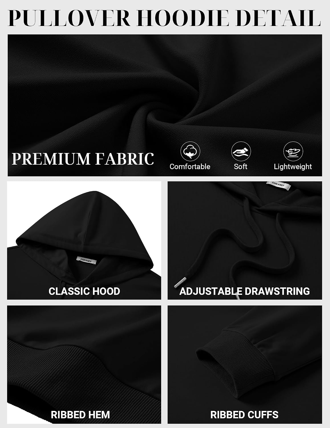 image:imageCOOFANDY Mens Hoodie Pullover Hooded Sweatshirt Casual Fashion Solid FallBlack