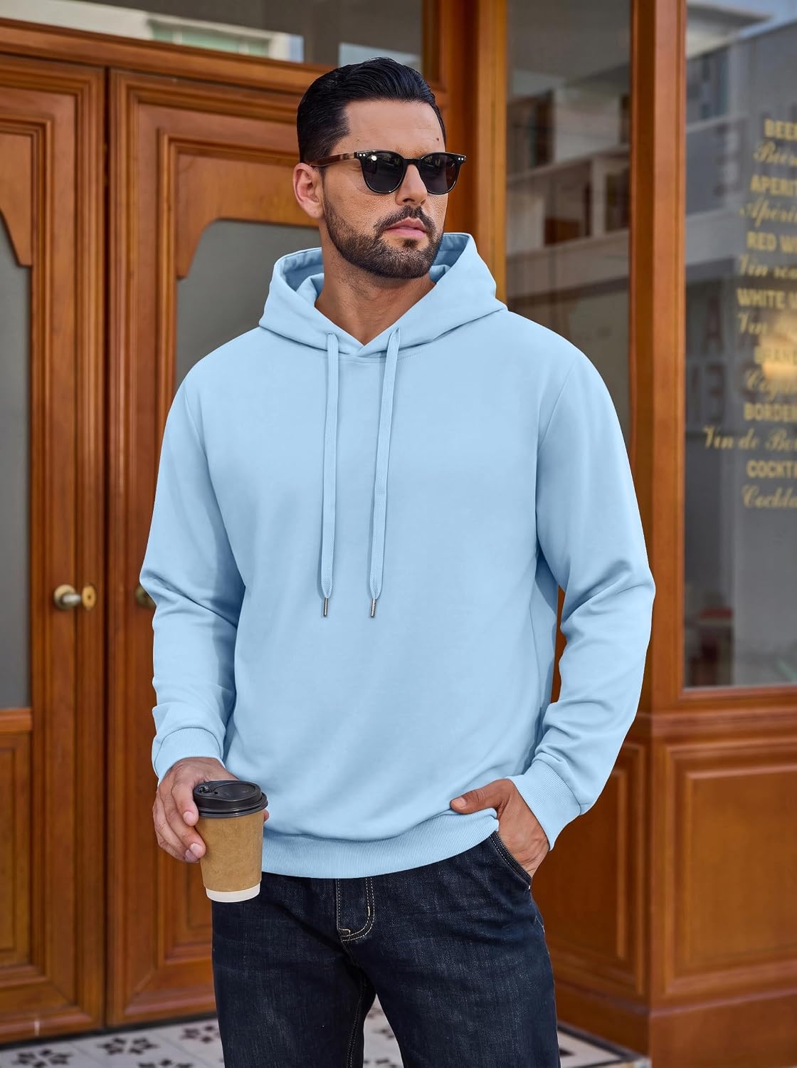 image:imageCOOFANDY Mens Hoodie Pullover Hooded Sweatshirt Casual Fashion Solid FallLight Blue