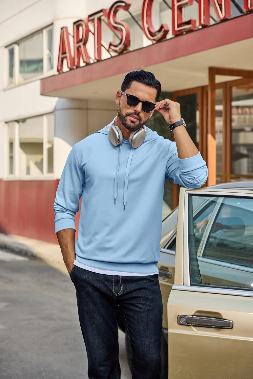 image:imageCOOFANDY Mens Hoodie Pullover Hooded Sweatshirt Casual Fashion Solid FallLight Blue