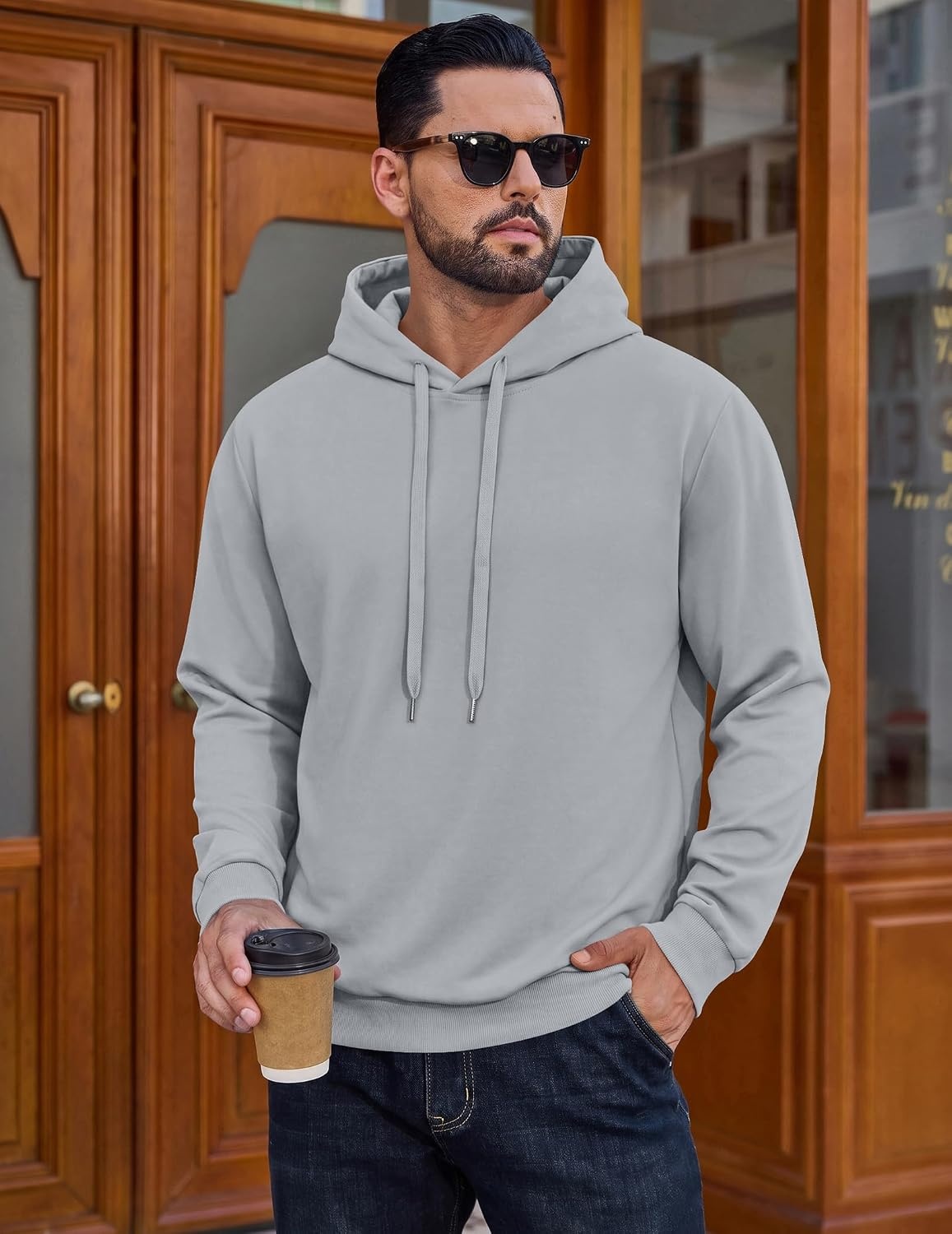 image:imageCOOFANDY Mens Hoodie Pullover Hooded Sweatshirt Casual Fashion Solid FallLight Gray