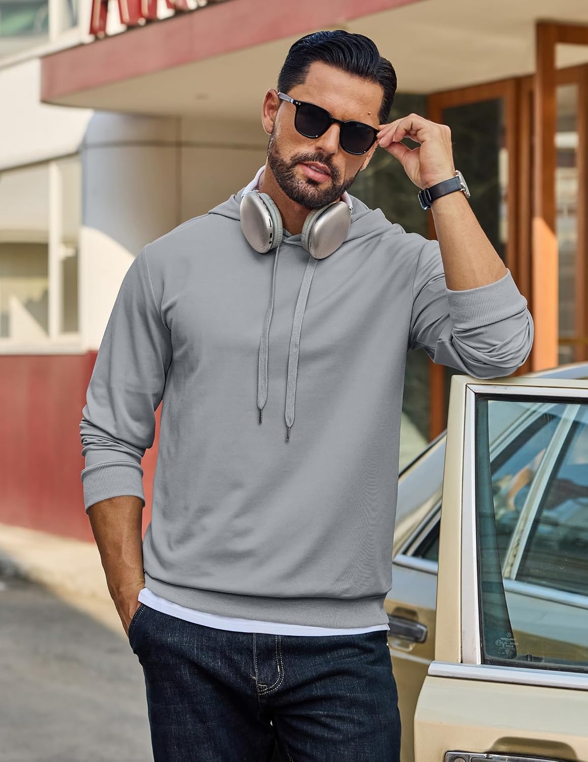 image:imageCOOFANDY Mens Hoodie Pullover Hooded Sweatshirt Casual Fashion Solid FallLight Gray