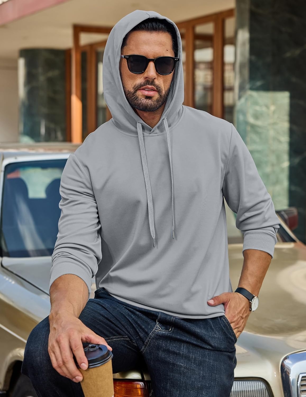 image:imageCOOFANDY Mens Hoodie Pullover Hooded Sweatshirt Casual Fashion Solid FallLight Gray