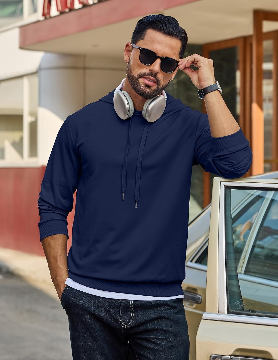 image:imageCOOFANDY Mens Hoodie Pullover Hooded Sweatshirt Casual Fashion Solid FallNavy Blue