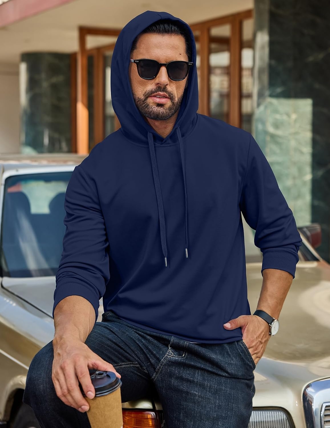 image:imageCOOFANDY Mens Hoodie Pullover Hooded Sweatshirt Casual Fashion Solid FallNavy Blue