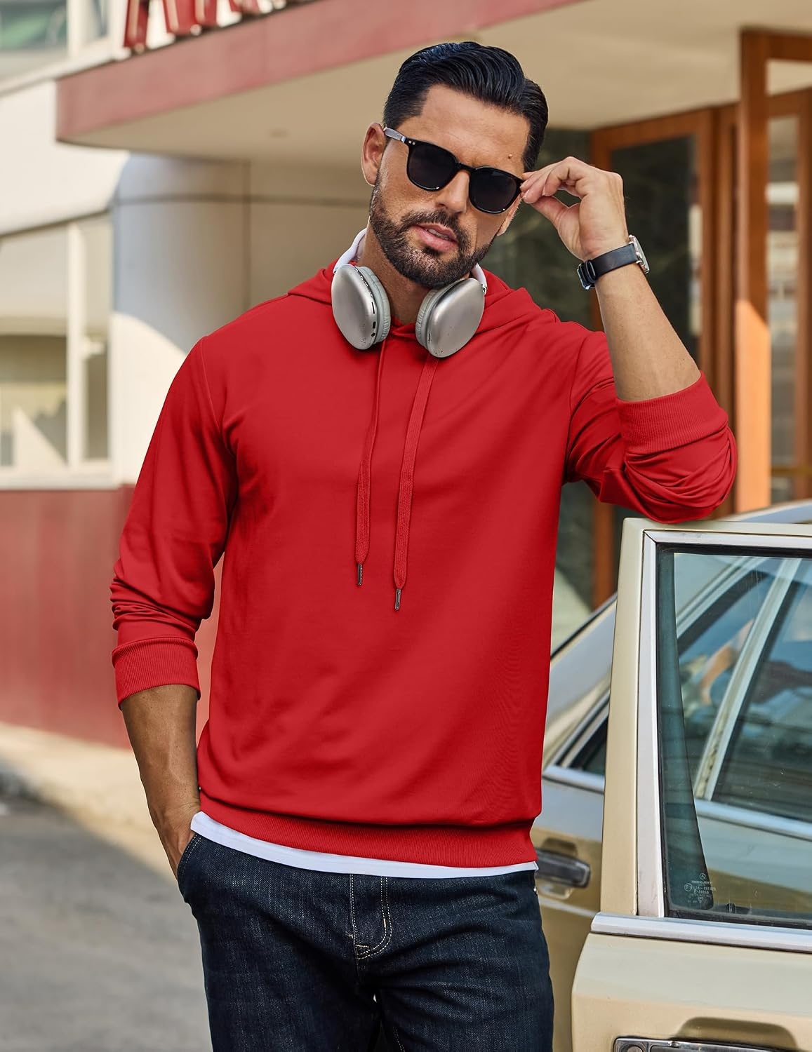 image:imageCOOFANDY Mens Hoodie Pullover Hooded Sweatshirt Casual Fashion Solid FallTrue Red