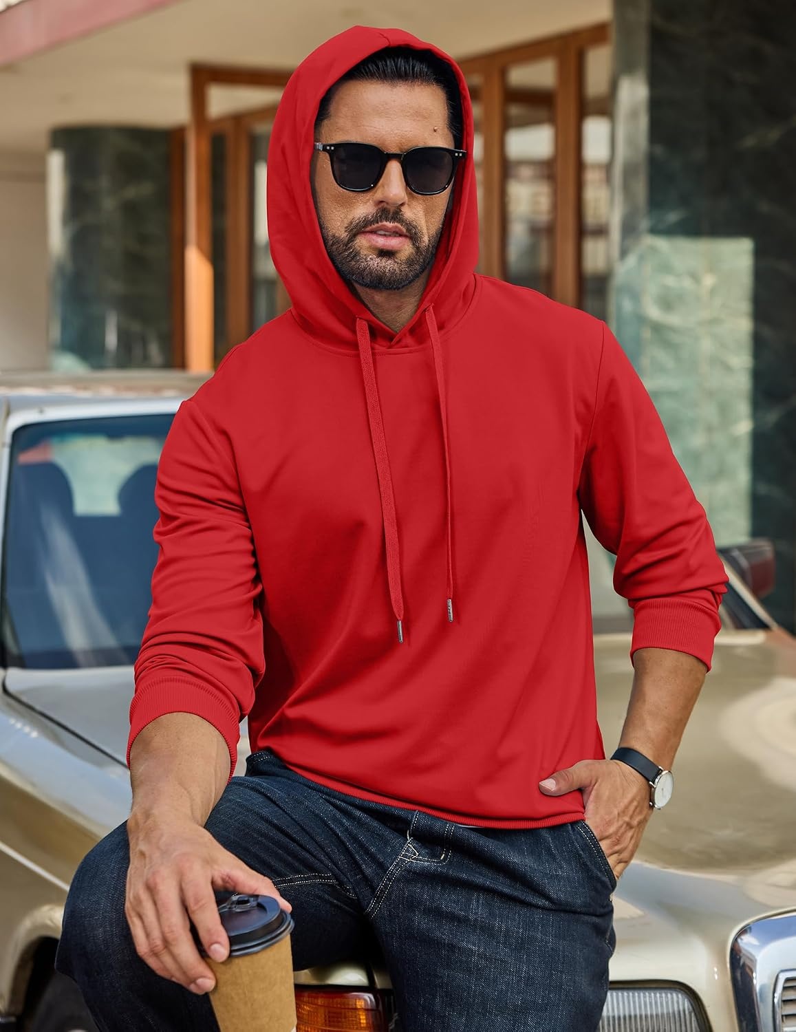 image:imageCOOFANDY Mens Hoodie Pullover Hooded Sweatshirt Casual Fashion Solid FallTrue Red