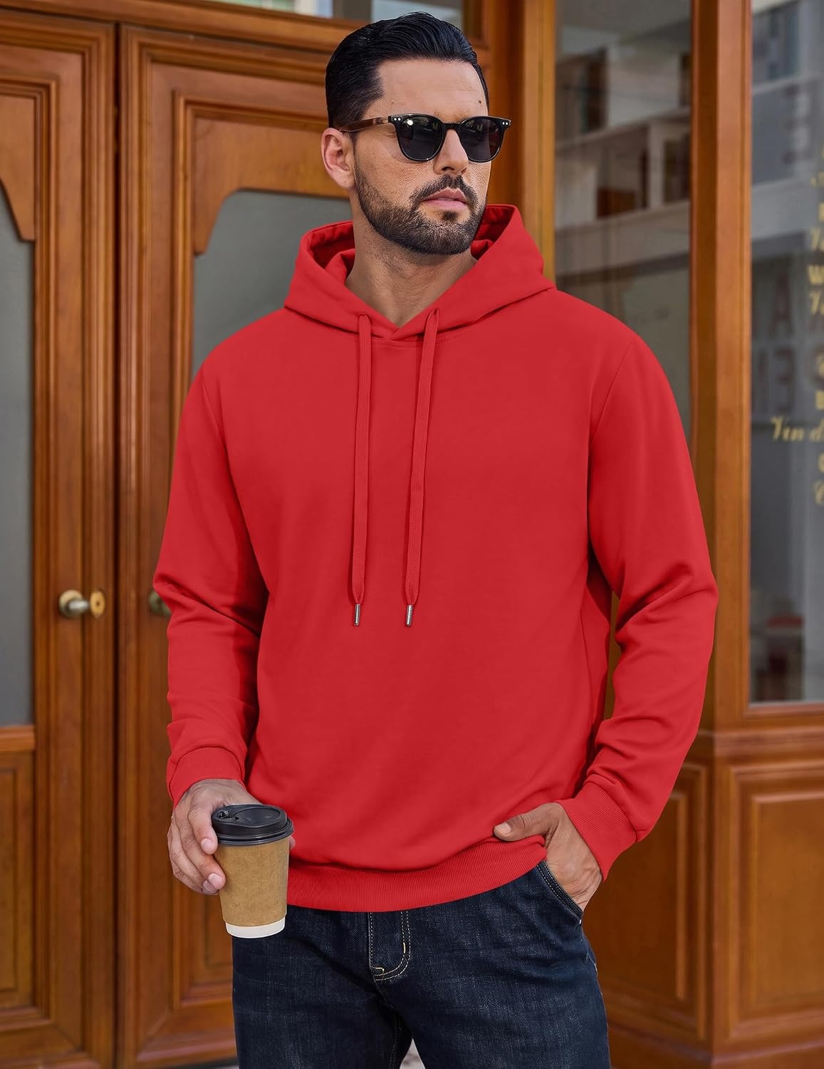 image:imageCOOFANDY Mens Hoodie Pullover Hooded Sweatshirt Casual Fashion Solid FallTrue Red