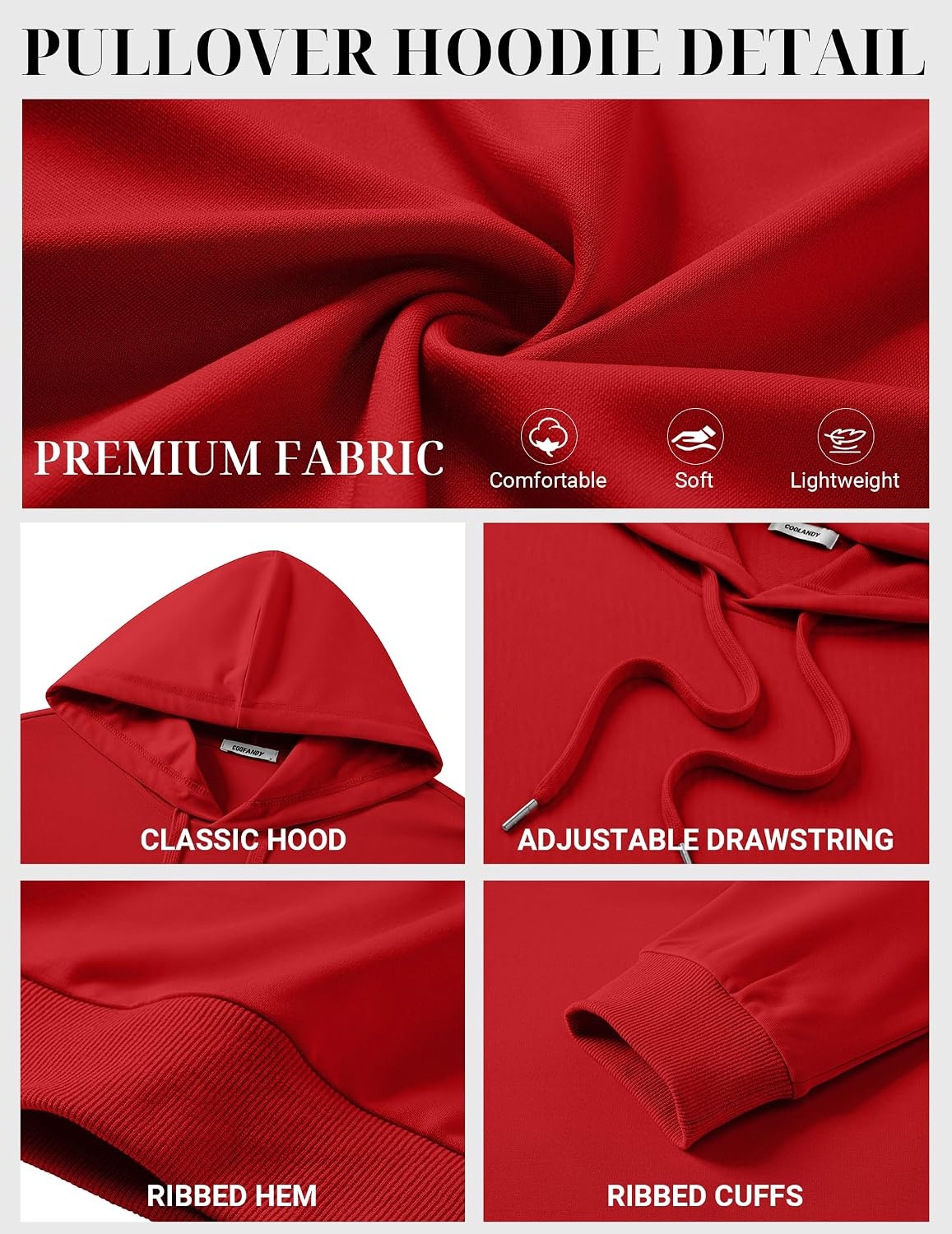 image:imageCOOFANDY Mens Hoodie Pullover Hooded Sweatshirt Casual Fashion Solid FallTrue Red