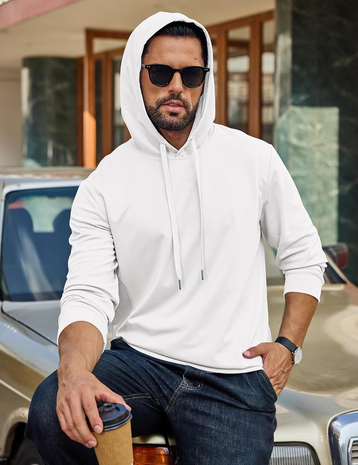 image:imageCOOFANDY Mens Hoodie Pullover Hooded Sweatshirt Casual Fashion Solid FallWhite