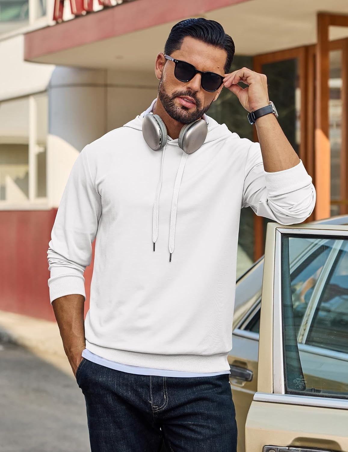 image:imageCOOFANDY Mens Hoodie Pullover Hooded Sweatshirt Casual Fashion Solid FallWhite