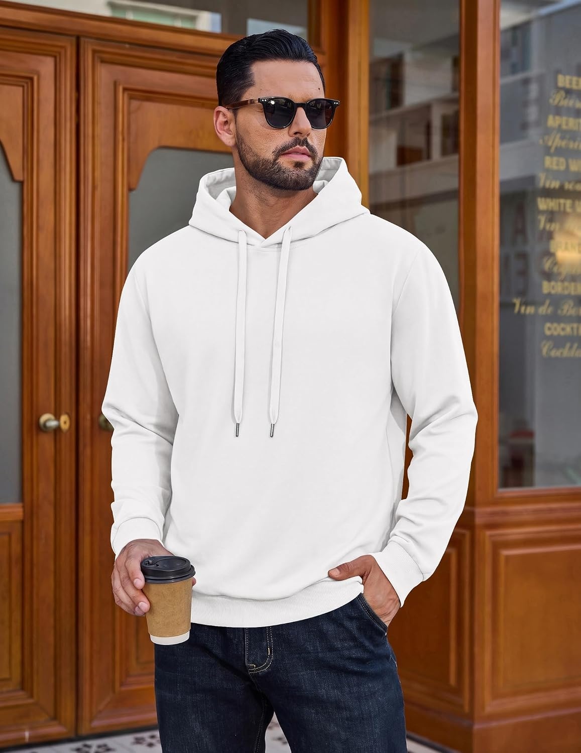 image:imageCOOFANDY Mens Hoodie Pullover Hooded Sweatshirt Casual Fashion Solid FallWhite