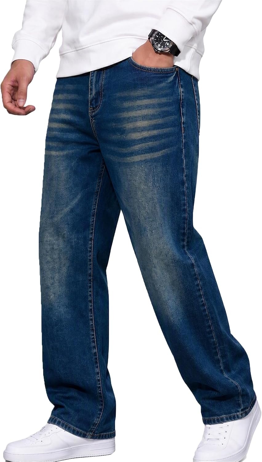 image:imageCOOFANDY Mens Jeans Relaxed Fit Stretch Denim Straight Leg Casual PantsDark Wash Denim