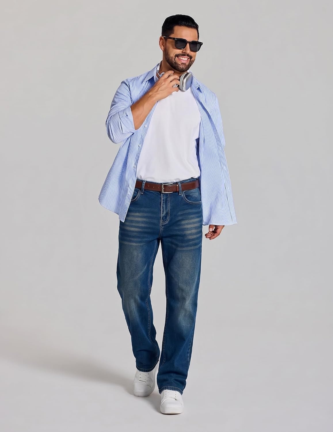 image:imageCOOFANDY Mens Jeans Relaxed Fit Stretch Denim Straight Leg Casual PantsDark Wash Denim