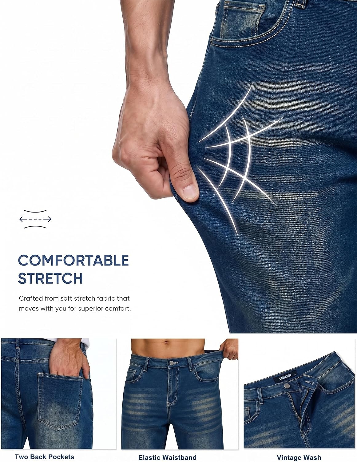 image:imageCOOFANDY Mens Jeans Relaxed Fit Stretch Denim Straight Leg Casual PantsDark Wash Denim