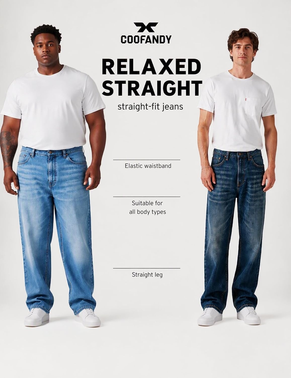 image:imageCOOFANDY Mens Jeans Relaxed Fit Stretch Denim Straight Leg Casual PantsDenim Blue