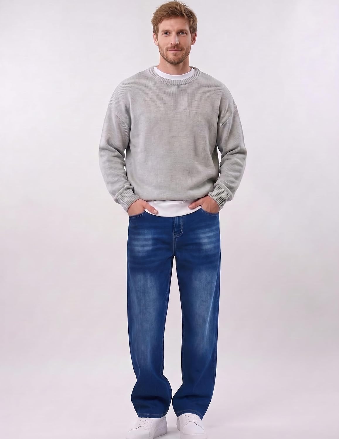 image:imageCOOFANDY Mens Jeans Relaxed Fit Stretch Denim Straight Leg Casual PantsDenim Blue