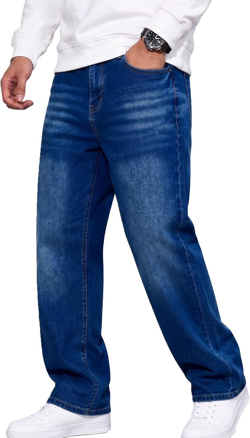 image:imageCOOFANDY Mens Jeans Relaxed Fit Stretch Denim Straight Leg Casual PantsDenim Blue