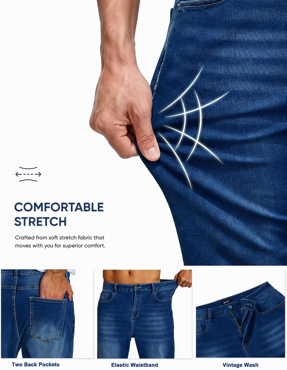 image:imageCOOFANDY Mens Jeans Relaxed Fit Stretch Denim Straight Leg Casual PantsDenim Blue