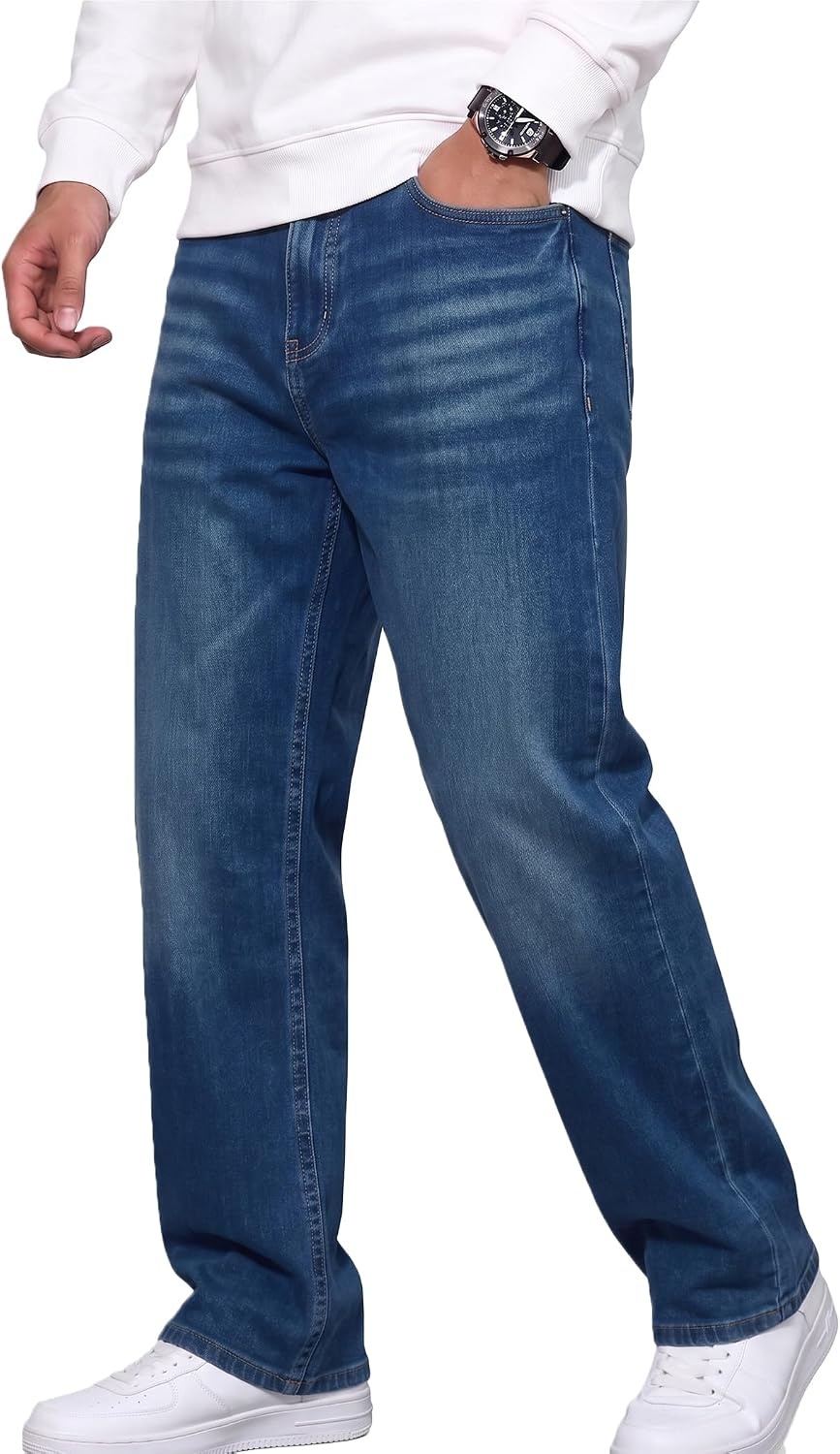 image:imageCOOFANDY Mens Jeans Relaxed Fit Stretch Denim Straight Leg Casual PantsLight Washed Blue