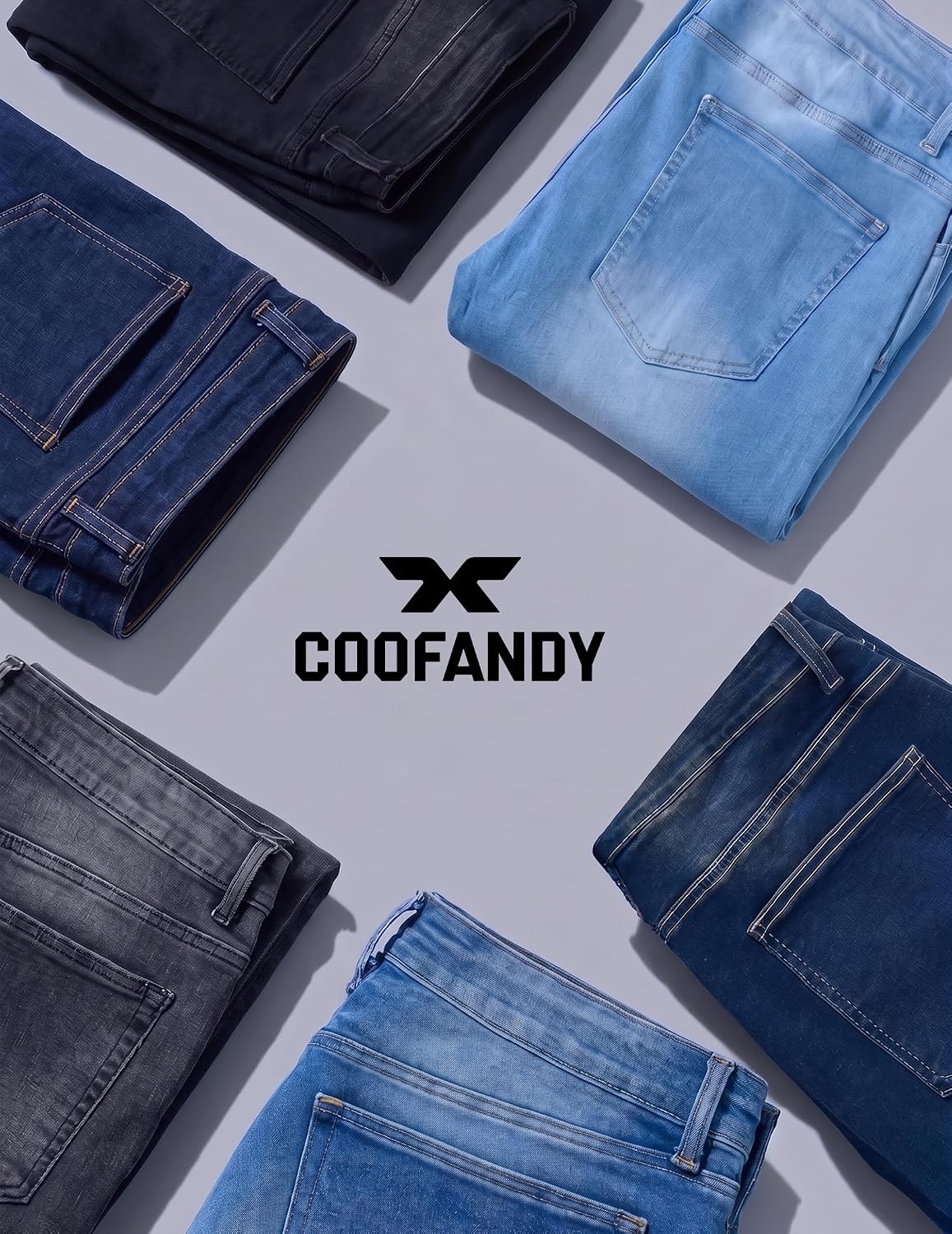 image:imageCOOFANDY Mens Jeans Relaxed Fit Stretch Denim Straight Leg Casual PantsLight Washed Blue