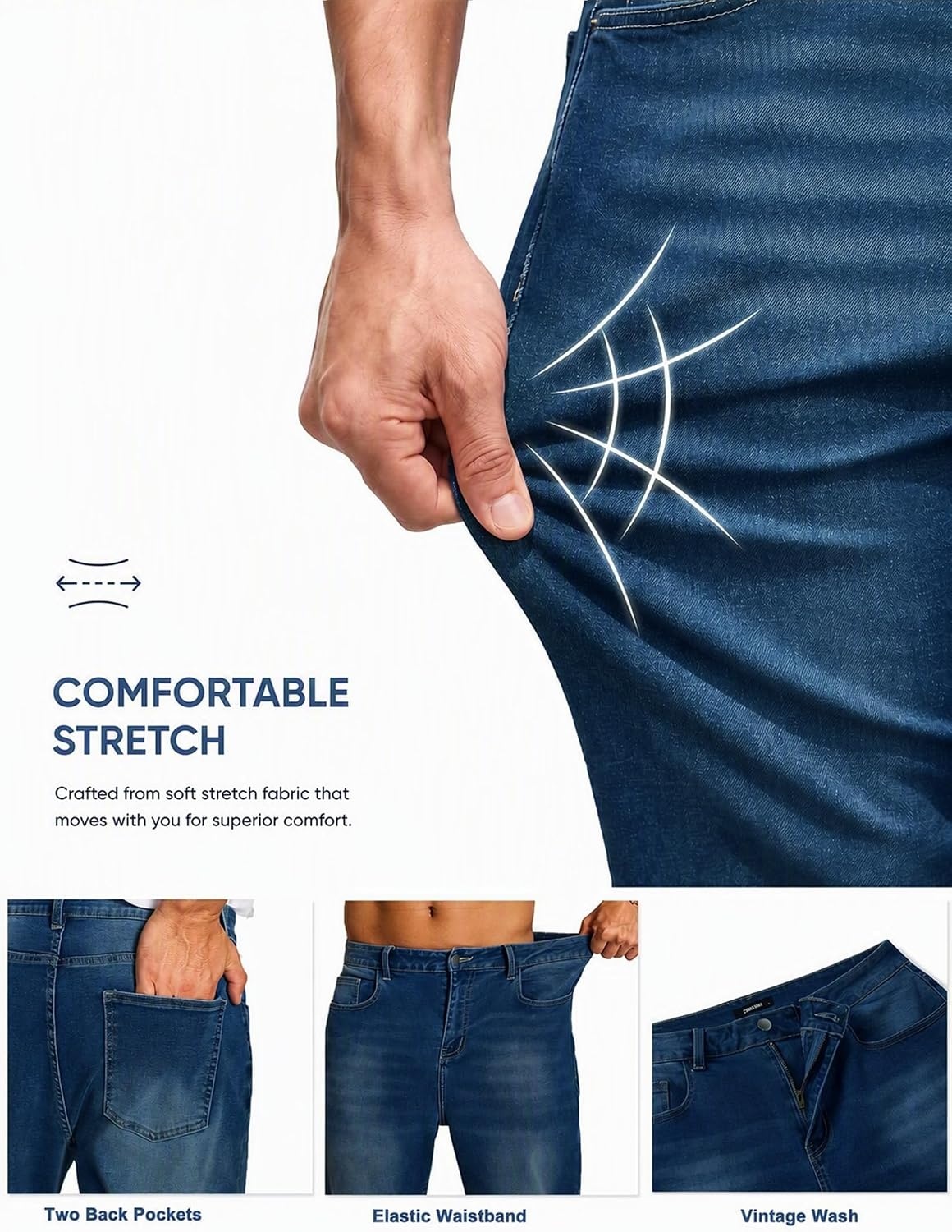 image:imageCOOFANDY Mens Jeans Relaxed Fit Stretch Denim Straight Leg Casual PantsLight Washed Blue